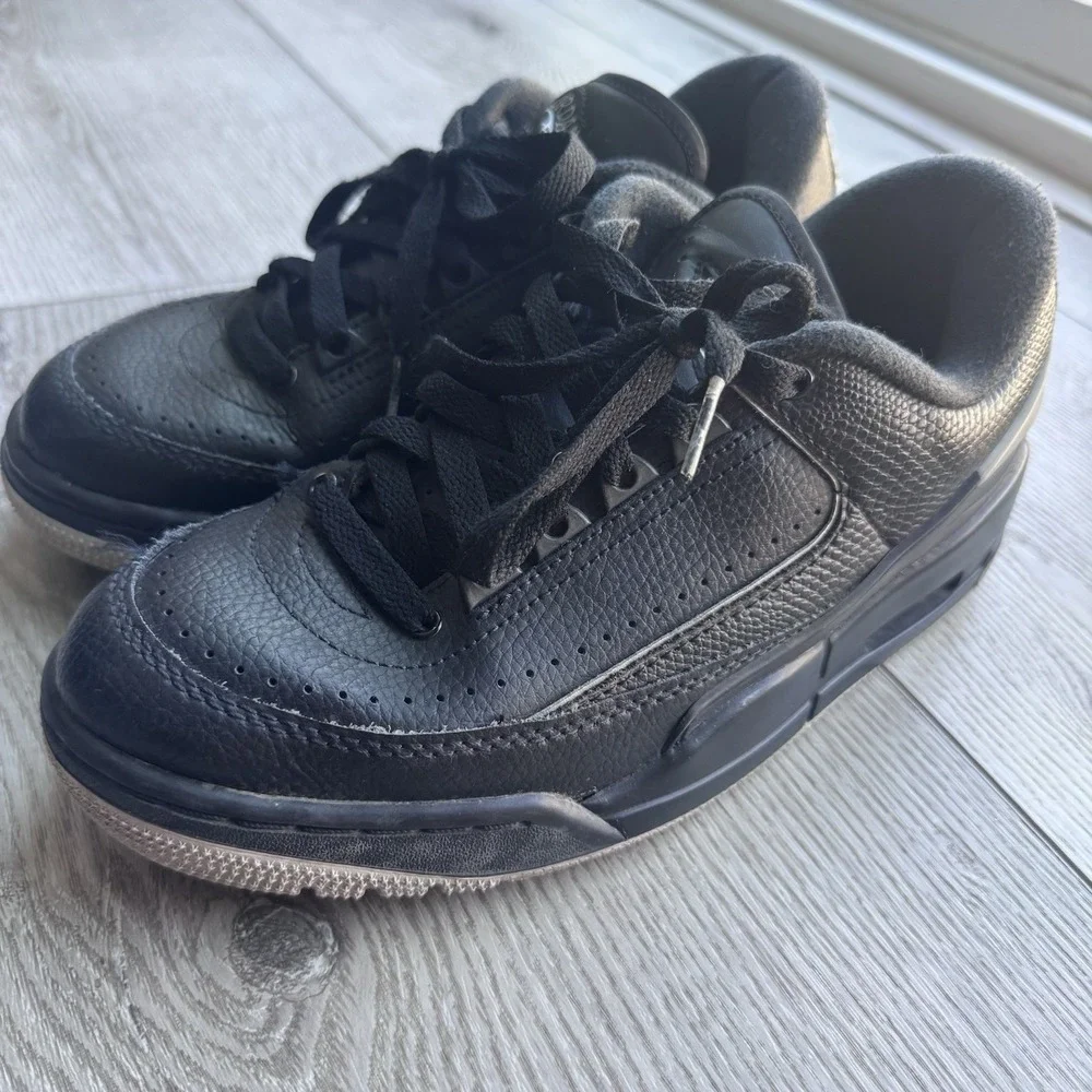 Air Jordan 2/3 black metallic silver Low Top Leather Sneakers Unisex Kids US 7Y
